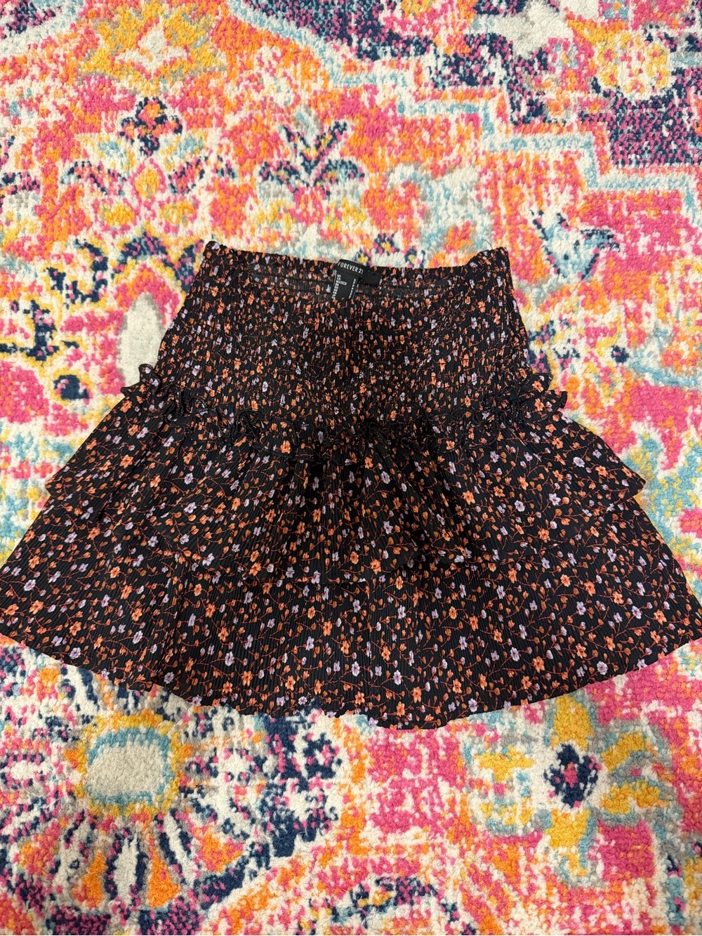 Forever 21 Black Mini Skirt with Orange and Purple Floral Print